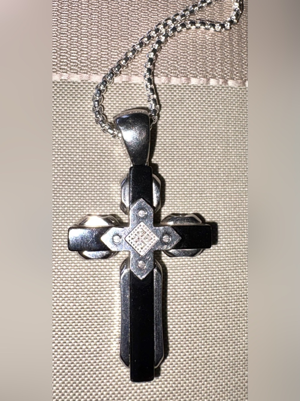 Russell Simmons Black and Silver Cross Pendant Necklace